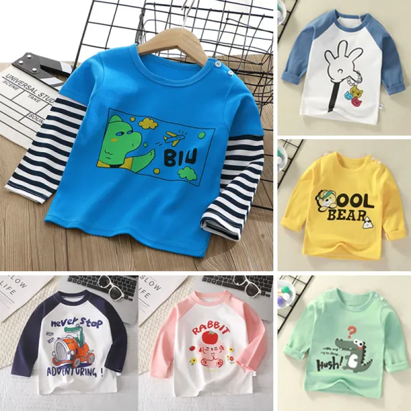 【6M-8Y】Unisex Casual Cotton Cartoon Print Multicolor Long-sleeved T-shirt - Popopieshop.com 