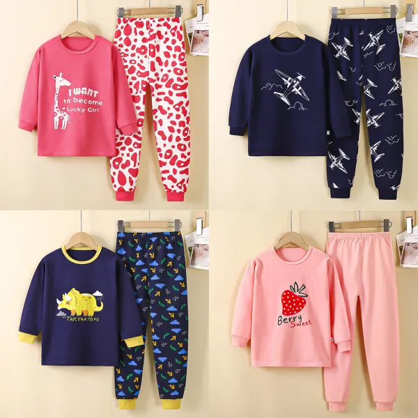 【18M-10Y】2-piece Unisex Casual Cotton Cartoon Print Long Sleeves Pajamas Set - Popopieshop.com 