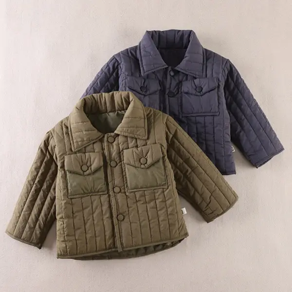 【9M-4Y】Boys Thick Solid Color Lapel Long Sleeve Quilted Jacket - Popopieshop.com 