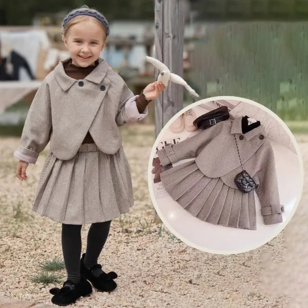 【18M-8Y】2-piece Girls Stylish Short Tweed Jacket And Pleated Skirt Set - 34759 - Popopieshop.com 