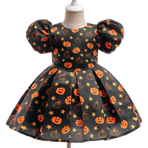 【6M-3Y】Baby Girl Halloween Print Short Sleeve Princess Dress - Popopieshop.com 