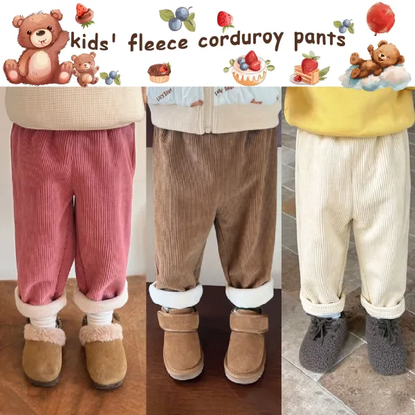 【12M-6Y】Kids Casual Padded Fleece Solid Color Corduroy Pants - Popopieshop.com 