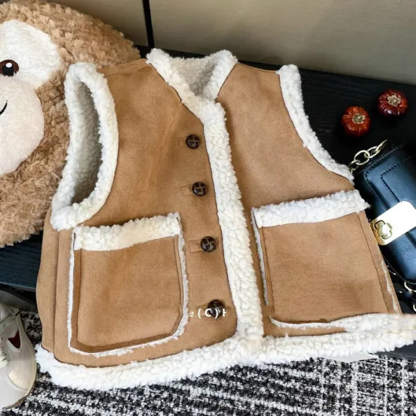 【18M-6Y】Kids Vintage Fashion Faux Lamb Vest Coat - Popopieshop.com 