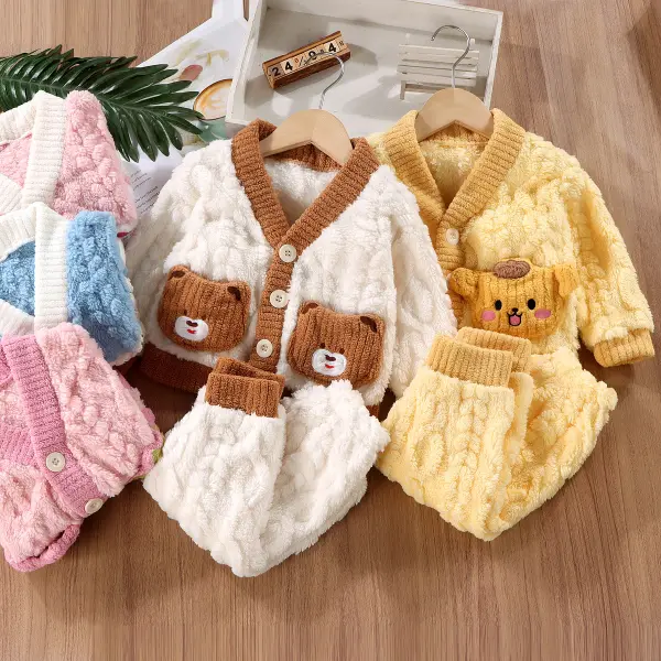 【12M-10Y】2-piece Kids Casual Cartoon Printed Fleece Loungewear Set - Popopieshop.com 