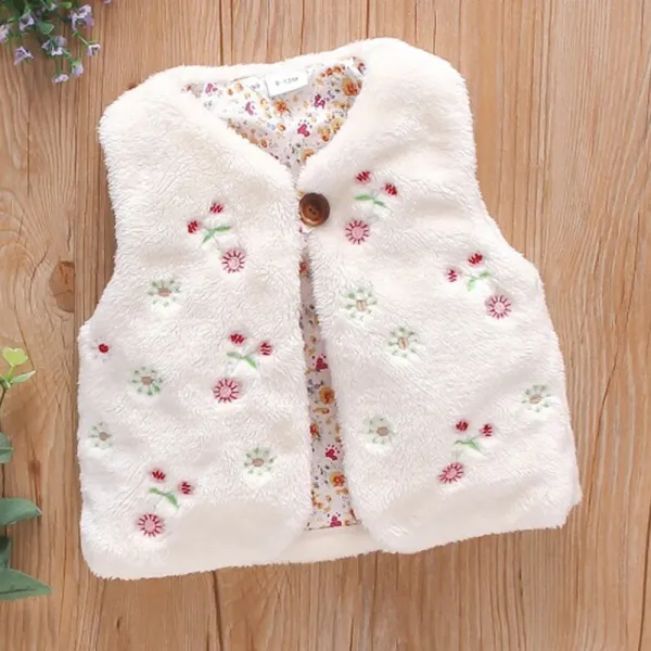 【3M-4Y】Girls Cute Floral Embroidered Faux Fur Vest Coat - Popopieshop.com 