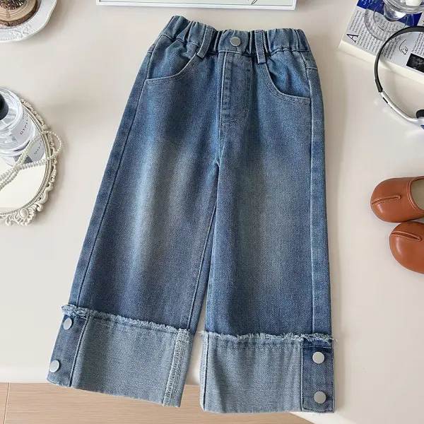 【18M-8Y】Girls Solid Color Denim Wide Leg Pants - Popopieshop.com 