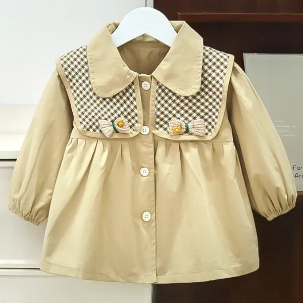 【18M-6Y】Girls Khaki Check Lapel Trench Coat - Popopieshop.com 