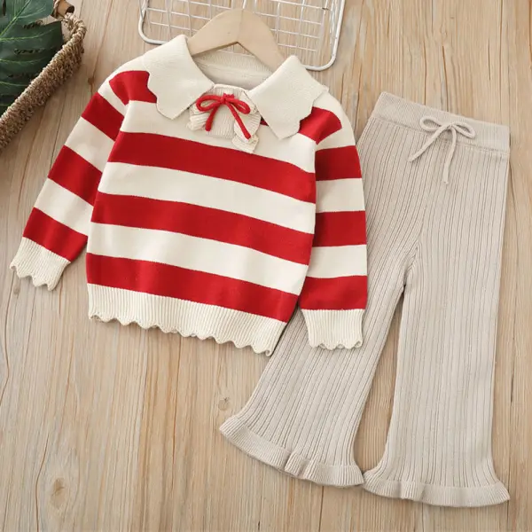 【18M-6Y】2-piece Girls Striped Long Sleeve Sweater And Pants Set - Popopieshop.com 