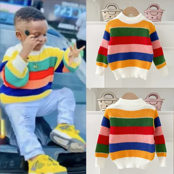 【18M-6Y】Kids Casual Colorful Striped Long Sleeve Sweater - Popopieshop.com 