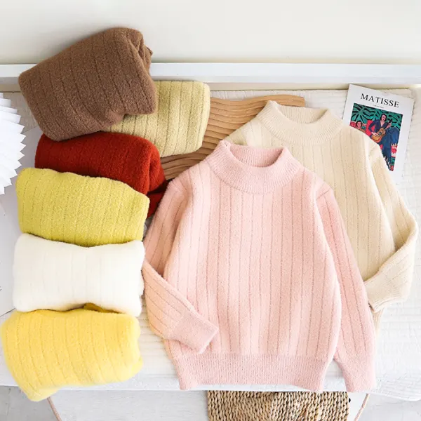 【18M-6Y】Kids Casual Solid Color Cozy Soft Long Sleeve Sweater - Popopieshop.com 