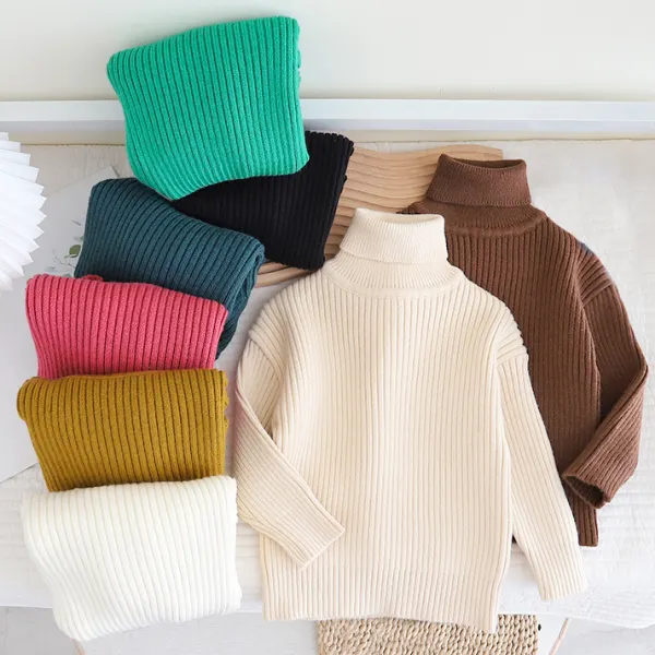 【18M-6Y】Kids Fashionable Solid Color Cozy Turtleneck Long Sleeve Sweater - Popopieshop.com 