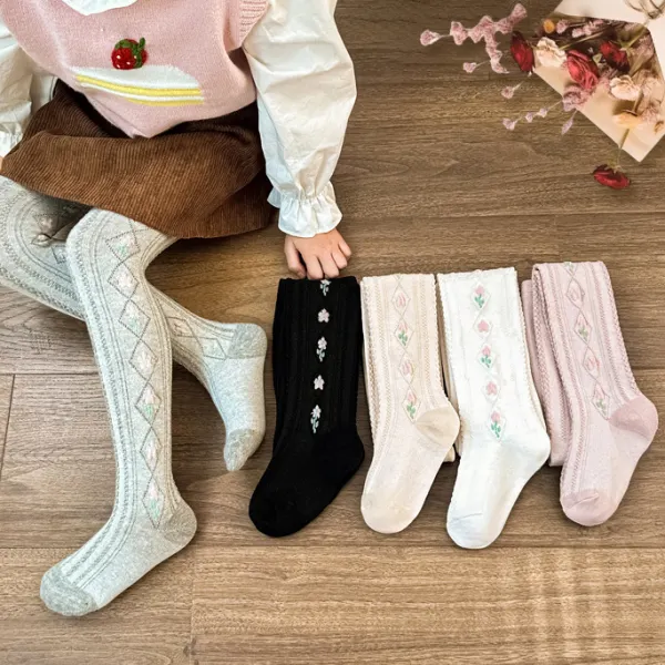 【1Y-8Y】Girls Fashion Sweet Flower Embroidery Pantyhose - Popopieshop.com 