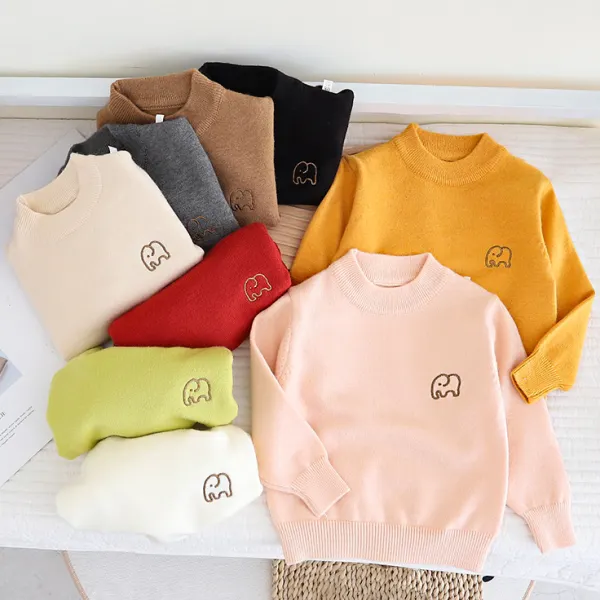 【12M-5Y】Kids Casual Fashion Elephant Embroidery Long Sleeve Sweater - Popopieshop.com 