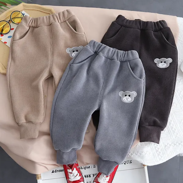 【12M-5Y】Boys Casual Bear Embroidered Plus Velvet Keep Warm Pants - Popopieshop.com 
