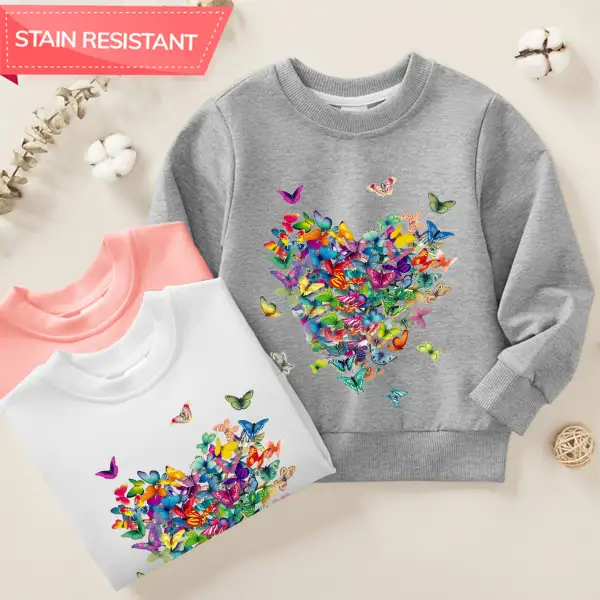 【12M-9Y】Girl Cotton Stain Resistant Butterfly Heart Shape Print Long Sleeve Sweatshirt - Popopieshop.com 