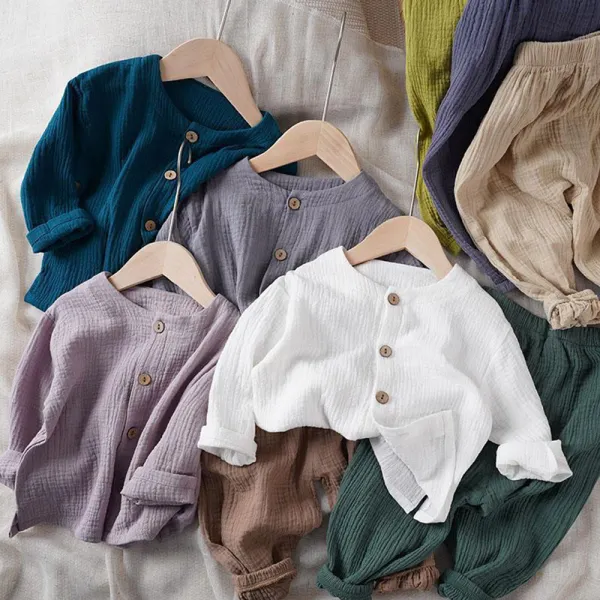 【12M-6Y】Boys Casual Cotton And Linen Breathable Long-sleeved Shirt - Popopieshop.com 
