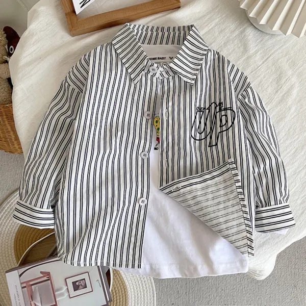 【12M-5Y】Boys Casual Striped Letter Print Long Sleeve Shirt - Popopieshop.com 