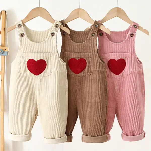 【12M-5Y】Girls Corduroy Heart Embroidered Overalls - Popopieshop.com 