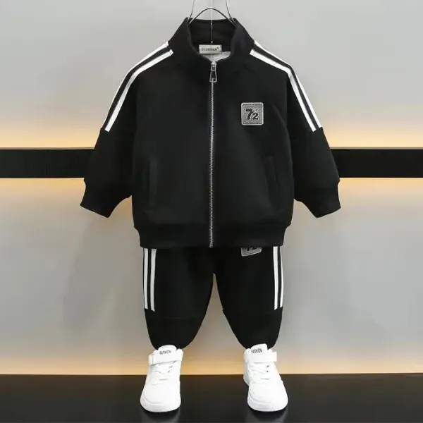 【18M-8Y】2-piece Boys Stylish Letter Embroidered Sweatshirt And Sweatpants Set - Popopieshop.com 