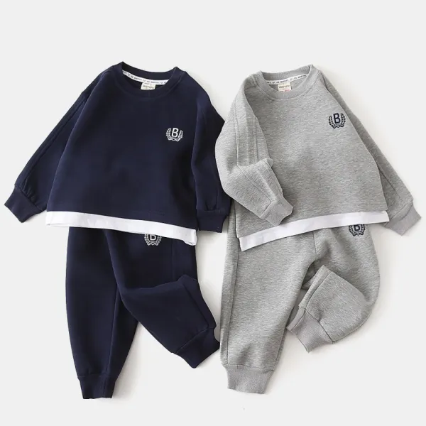 【18M-6Y】2-piece Boys Stylish Letter Embroidered Sweatshirt And Sweatpants Set - Popopieshop.com 