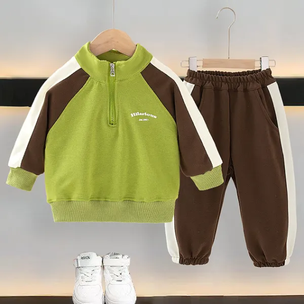 【18M-7Y】2-piece Boys Stylish Colorblock Sweatshirt And Sweatpants Set - Popopieshop.com 