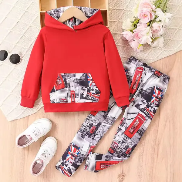 【2Y-8Y】2-piece Girl Cute Cartoon Red Cartoon Hooded Sweatshirt And Pants Set - Popopieshop.com 