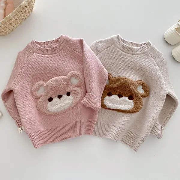 【12M-6Y】Unisex Cute Bear Embroidered Keep Warm Round Neck Sweater - Popopieshop.com 