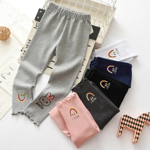 【2Y-8Y】Girls Casual Cotton Rabbit Print Bowknot Leggings - Popopieshop.com 