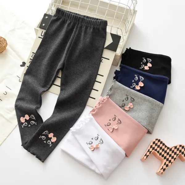 【2Y-8Y】Girls Casual Cotton Cartoon Print Bowknot Leggings - Popopieshop.com 
