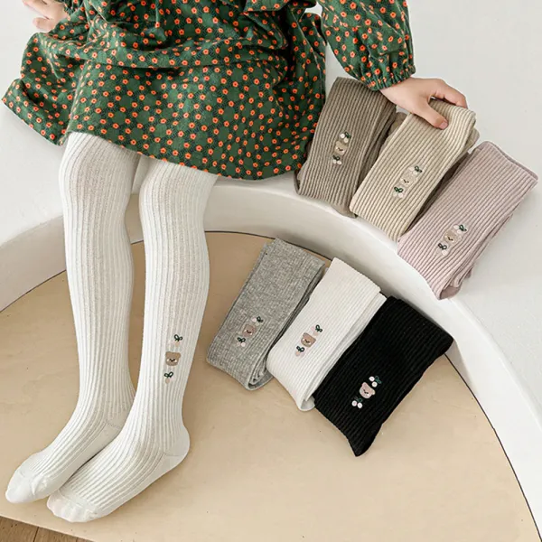 【18M-5Y】Girls Sweet Cotton Floral Embroidery High Elastic Multicolor Tights - Popopieshop.com 