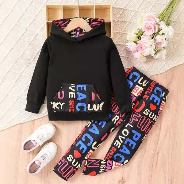 【2Y-8Y】2-piece Unisex Cute Cartoon Colored Letters Hooded Sweatshirt And Pants Set - Popopieshop.com 