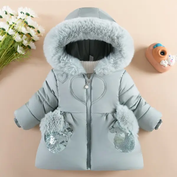 【12M-4Y】Girls Thick Fleece Sequin Embroidered Hooded Quilted Jacket - Popopieshop.com 