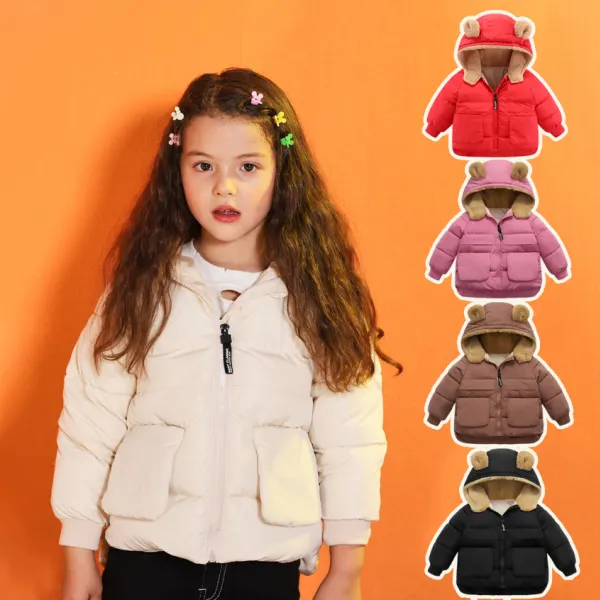 【18M-6Y】Kids Casual Solid Color Padded Hooded Quilted Jacket - Popopieshop.com 