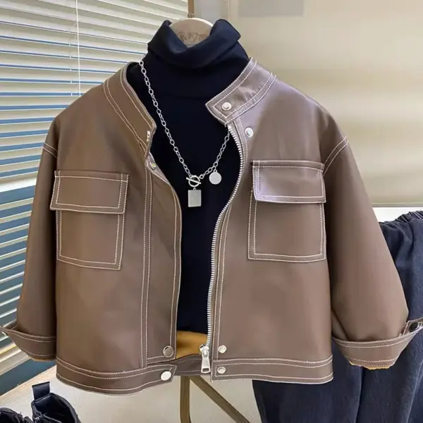 【18M-8Y】Boys Solid Color PU Leather Jacket - Popopieshop.com 