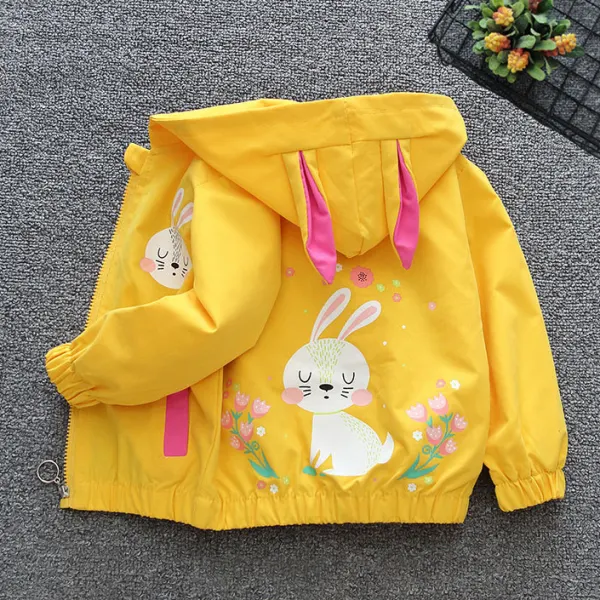 【12M-6Y】Girls Cute Floral And Bunny Print Hooded Jacket - Popopieshop.com 