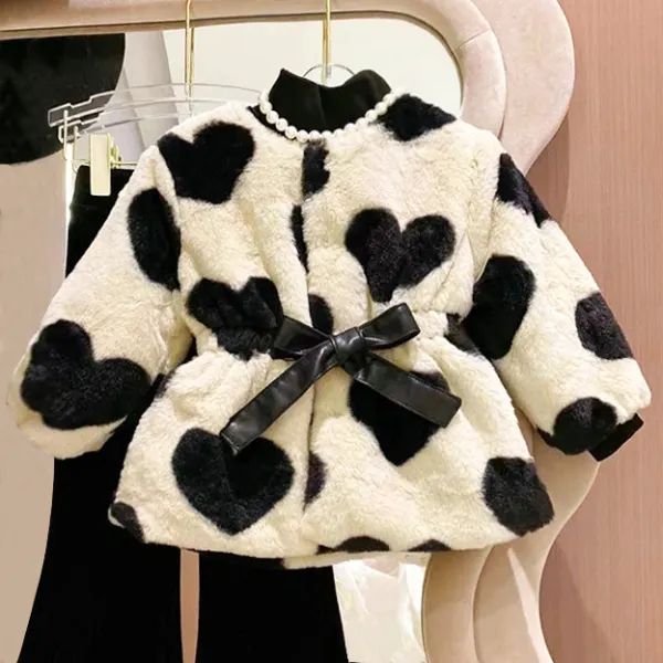 【18M-6Y】Girls Fashion Heart Shape Printed Padded Faux Fur Jacket - Popopieshop.com 
