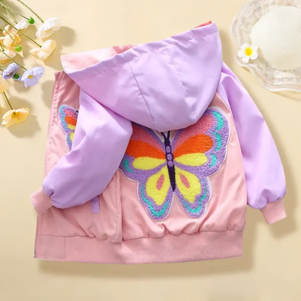 【18M-10Y】Girls Fashion Bow Embroidered Pink Purple Hooded Jacket - Popopieshop.com 