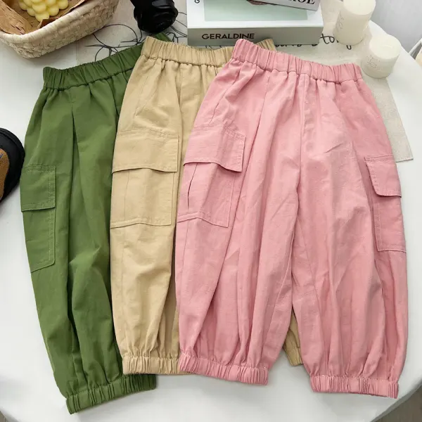 【18M-8Y】Girls Casual Solid Color Loose Cargo Pants - Popopieshop.com 