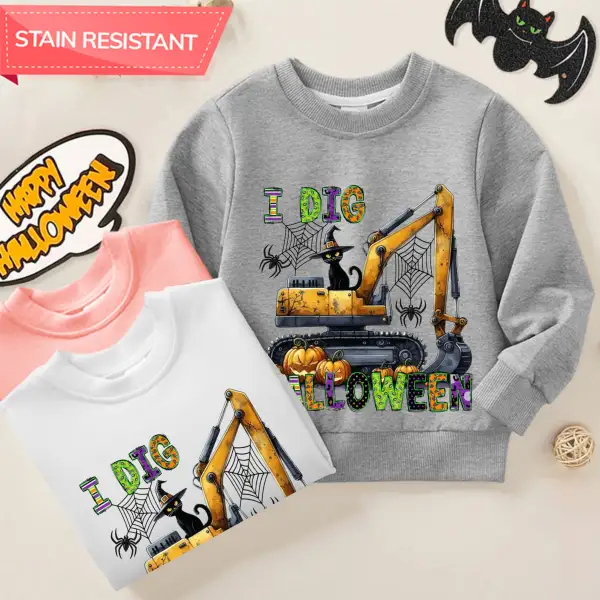 【12M-9Y】Boy Cotton Stain Resistant Halloween Excavator Print Long Sleeve Sweatshirt - Popopieshop.com 