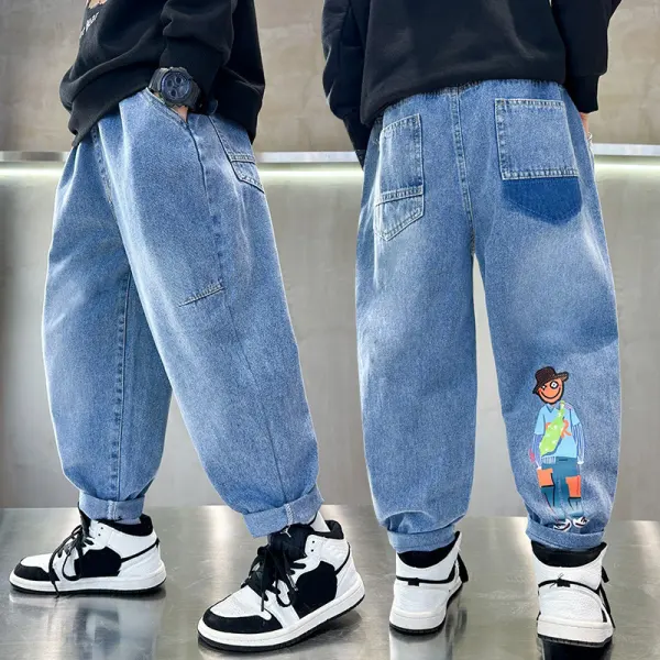 【4Y-15Y】Boys Casual Cartoon Print Loose Jeans - Popopieshop.com 