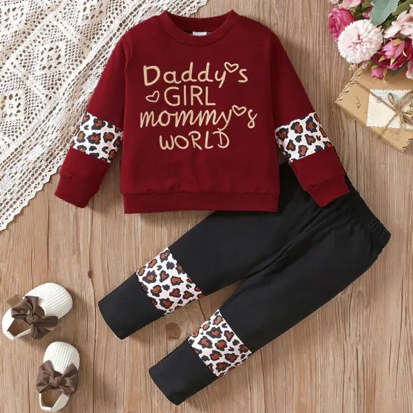 【18M-6Y】2-piece Girls Letter Print Round Neck Sweatshirt And Pants Set - Popopieshop.com 