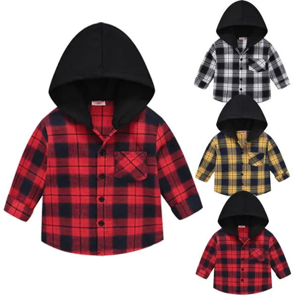 【2Y-10Y】Boys Plaid Long Sleeve Hooded Shirt - Popopieshop.com 