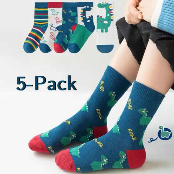 5-pack Boys Cute Cotton Cartoon Print Breathable Mid-calf Socks - Popopieshop.com 