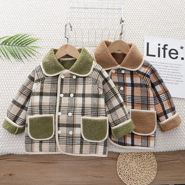 【12M-5Y】Boys Casual Plaid Keep Warm Lapel Double-breasted Coat - Popopieshop.com 