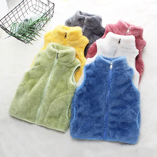 【18M-6Y】Unisex Casual Coral Velvet Keep Warm High Neck Vest Coat - Popopieshop.com 