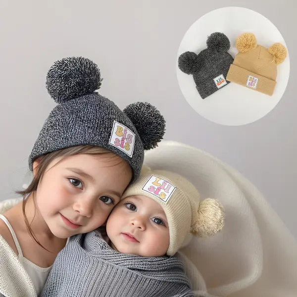 Unisex Cute Keep Warm Solid Color Double Ball Knitted Hat (Lil/18-24M Big/7-8Y) - Popopieshop.com 