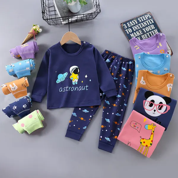 【12M-15Y】2-piece Unisex Cute Cartoon Print Keep Warm Round Neck Long Sleeve Pajamas Set - Popopieshop.com 