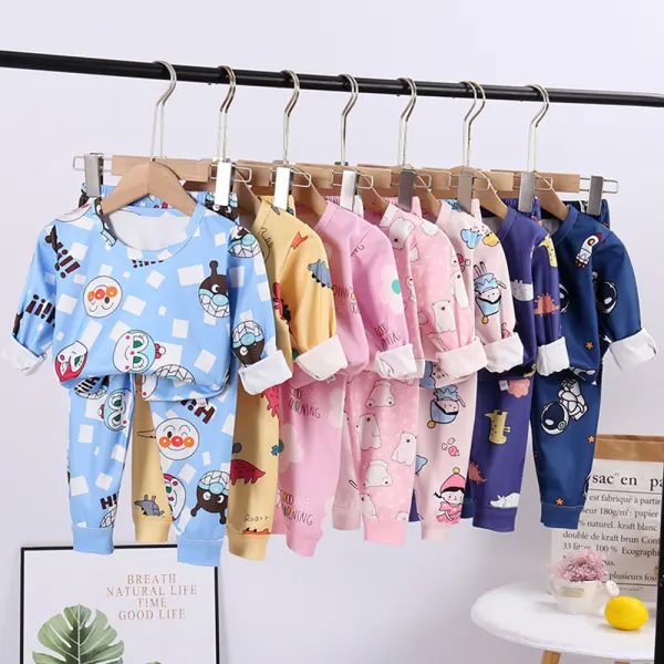 【12M-15Y】2-piece Unisex Cute Cartoon Print Round Neck Long Sleeve Pajamas Set - Popopieshop.com 