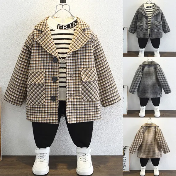【18M-8Y】Boys Casual Plaid Quilted Keep Warm Lapel Coat - Popopieshop.com 