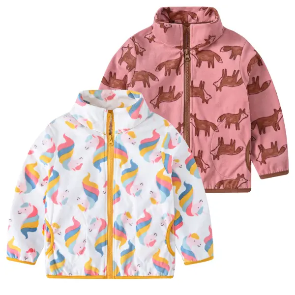 【12M-6Y】Girls Unicorn And Fox Pattern Flannel Jacket - Popopieshop.com 
